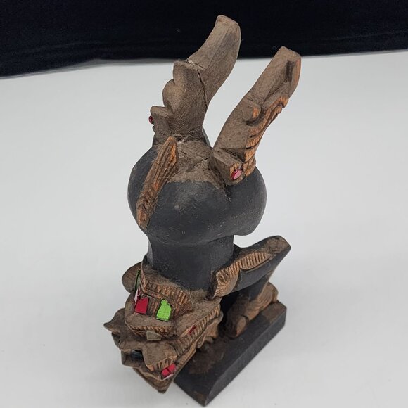 Vintage Hand Carved Wooden Dragon Figure With Colorful Gem Eyes & Accents Boho - Picture 6 of 10